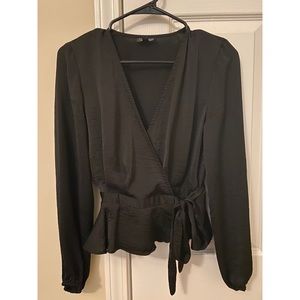 Topshop Satin Blouson Wrap Blouse